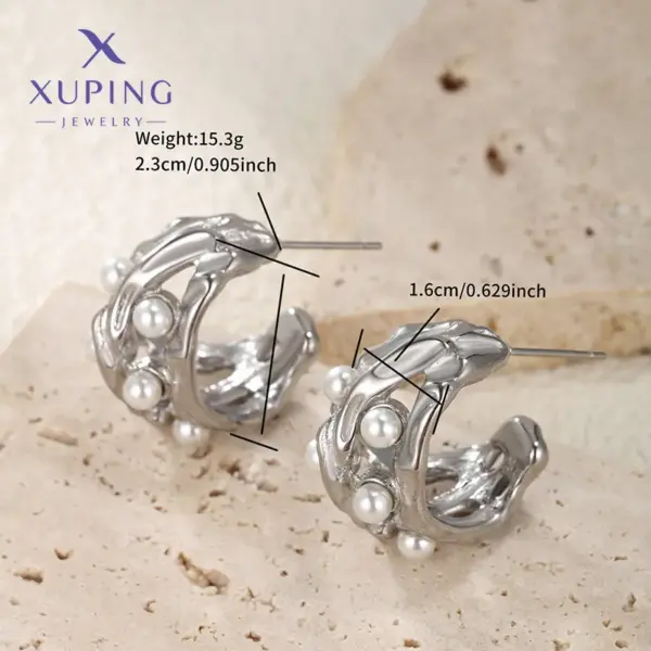 Wholesale 1 Pair Elegant Vintage Style XUPING Geometric Hollow Out Inlay 304 Stainless Steel Artificial Pearls 18K Gold Plated Raw Steel Ear Studs