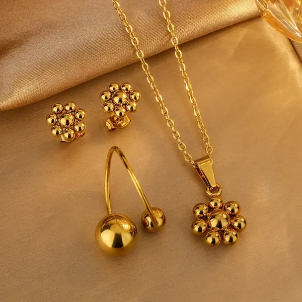 201 Stainless Steel 304 Stainless Steel Flower Petal Ion Plating (IP) 18K Gold Plated Simple Style Classic Style Streetwear Waterproof Non Tarnish Flowers Earrings Necklace Jewelry Set