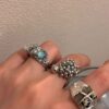 Wholesale European and American punk style metal texture bead ball beaded ring vintage natural stone blue crystal inlaid open ring