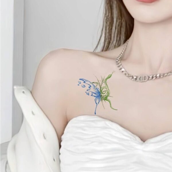 Wholesale Colorful Butterfly Tattoo Sticker Beautiful Flower High-end Sense Ins Girly Heart Collarbone Arm Waterproof Long-lasting Tattoo Sticker
