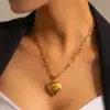 Wholesale PVD Coated Real Gold Plated Heart Shape 304 Stainless Steel Simple Style Waterproof Non Tarnish Jewelry Set