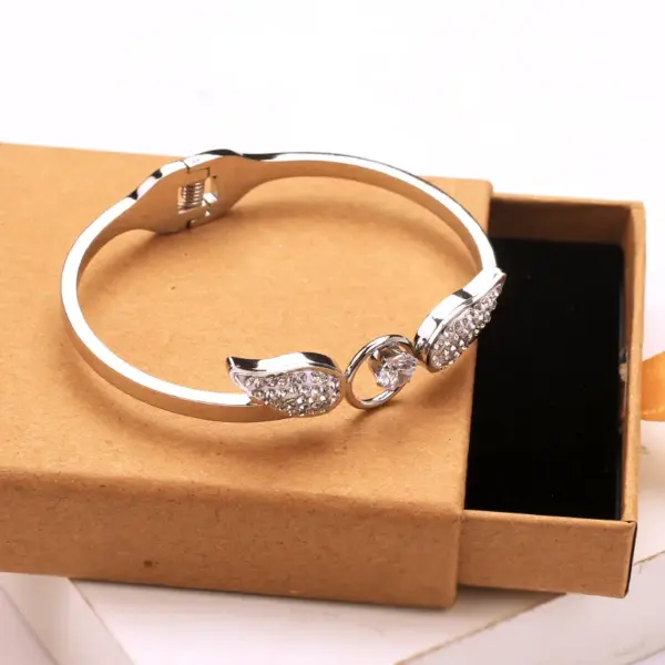 Wholesale Elegant Angel Wings Titanium Steel Inlay Zircon Bangle