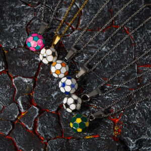 oly-8c2b8adb1ea8edb0f26d87b5fd660b77 Wholesale World Cup Football Sports Series Titanium Steel Jewelry Explosive Men's Football Necklace Drops of Glue Football Pendant SP1012