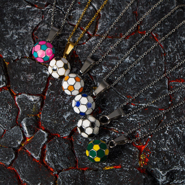 Wholesale World Cup Football Sports Series Titanium Steel Jewelry Explosive Men's Football Necklace Drops of Glue Football Pendant SP1012
