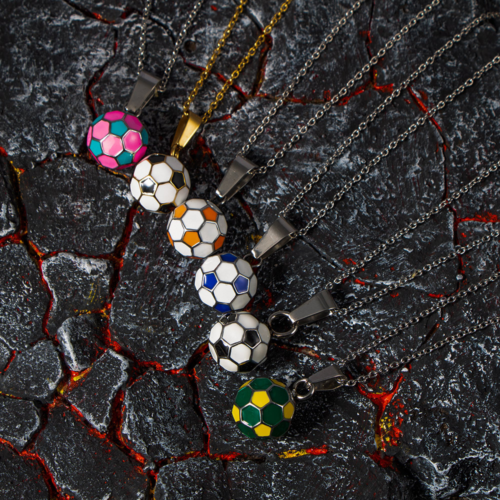 Wholesale World C Football Srts Series Titanium Steel Jewelry Explosive Men's Football Necklace ops of Glue Football Pendant SP1012