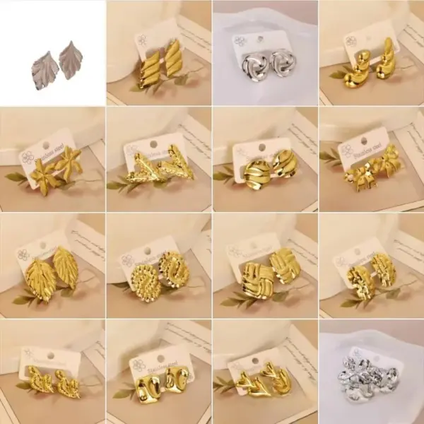 Trendy Geometric Irregular Stainless Steel Matte Surface Oil Press Punk Style Earrings Luxury Feminine Lotus Flower Jewelry