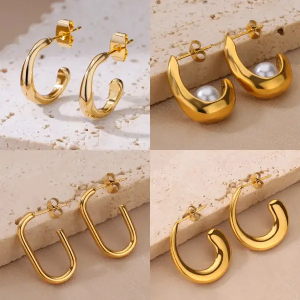 Wholesale 304 Stainless Steel Copper Geometric Electroplating PVD Coated Artificial Pearls 18K Gold Plated 18K Gold Ear Studs