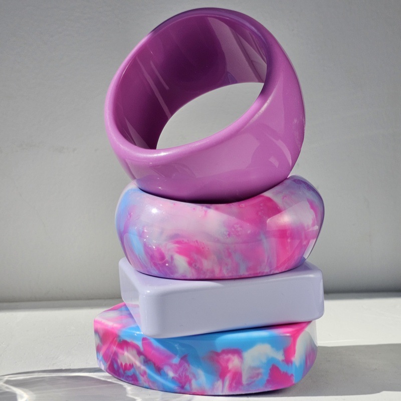 Wholesale Camouflage Purple Resin Bracelet Irregular Simple Geometric Opaque