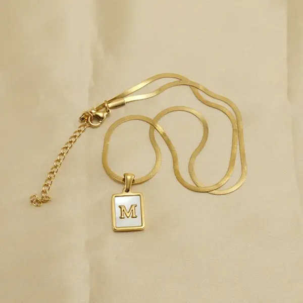 Wholesale Fashion Letter Titanium Steel Plating Inlay Shell Pendant Necklace