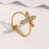 Wholesale Hot-Selling Stainless Steel Ring Personality Retro Cross Inlaid Diamond Open Ring 18k Gold Titanium Steel Jewelry For Women