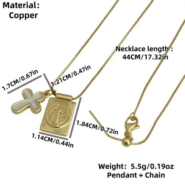 Wholesale Casual Copper Plated 18K Gold Drip Necklace Religious Symbol Pattern/Heart/FE Letter/Cross Double Pendant Jewelry Gift For Men And Women