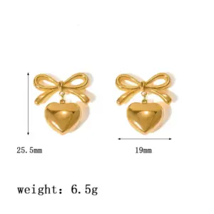 【XKE0409】Bowknot Heart Earrings / Gold