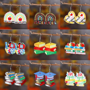 Wholesale Cross-border New School Season Pencil Apple Rainbow Love Ruler Pendant Earrings Acrylic Back-to-school Season Earrings