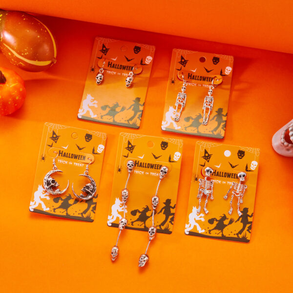 Wholesale New European and American cross-border Halloween Pumpkin Ghost Tassel Earrings with Rhinestones and Personalized Skull Earrings -