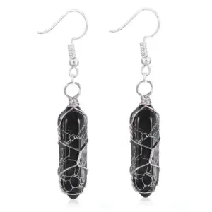 Silver Black Pine Earrings / Wire-Wound Hexagon Prism Earrings