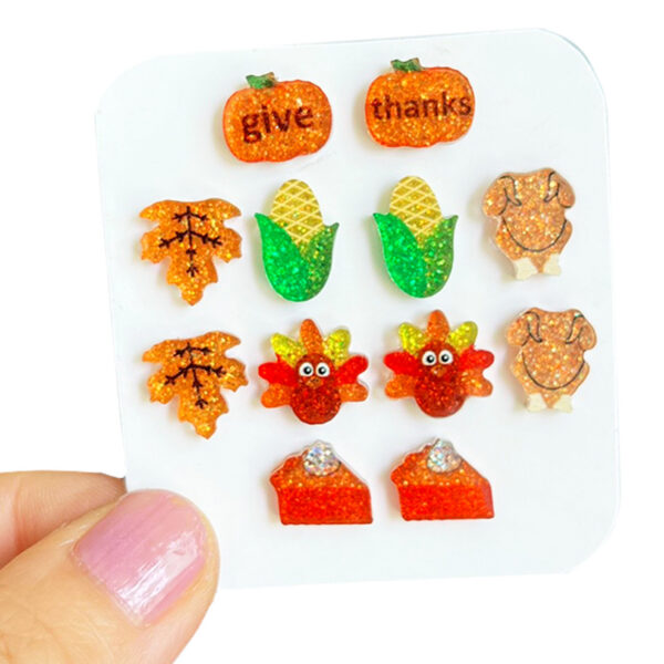 Wholesale Thanksgiving turkey pumpkin text autumn sparkling earrings