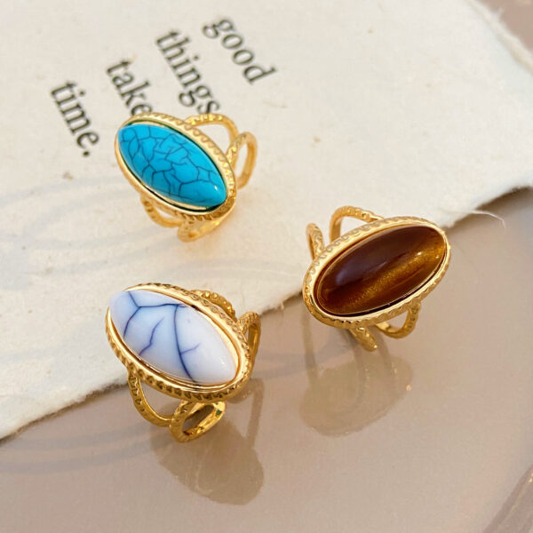 Wholesale Cross-border personality tiger eye stone opening ring female personality niche high-end retro turquoise finger ring