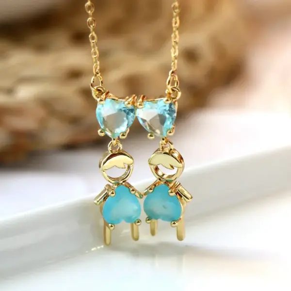 Wholesale Vintage Style Cartoon Character Doll Heart Shape Copper Plating Inlay Zircon Pendant Necklace