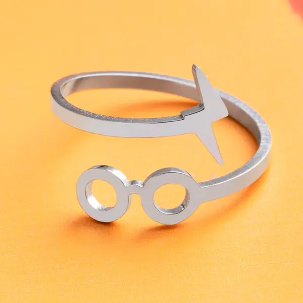 PVD Coated Vacuum Vapor Plating Black Glasses Lightning 304 Stainless Steel Vintage Style Punk Waterproof Non Tarnish Open Rings