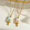 Wholesale Stainless Steel 18K Gold Plated Heart Shaped Ice Cream Pendant Necklace Women's Casual Cute New Design Artistic Commute Jewelry