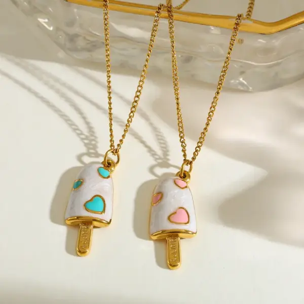 Wholesale Stainless Steel 18K Gold Plated Heart Shaped Ice Cream Pendant Necklace Women's Casual Cute New Design Artistic Commute Jewelry