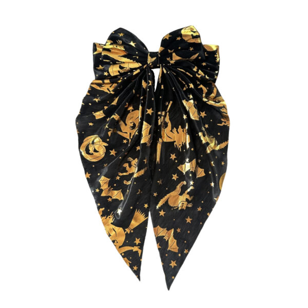 Wholesale Cross-border Halloween bow ribbon spring clip hair accessory heat transfer mesh pumpkin bat festive decorative headdress