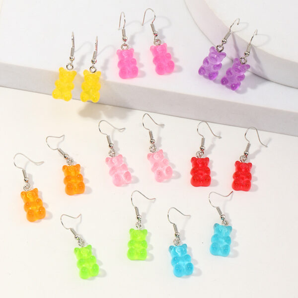 Wholesale Jelly-colored resin cute bear girl earrings