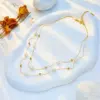 304 Stainless Steel Imitation Pearl Solid Color PVD Coated 18K Gold Plated Baroque Style Beaded Plating Layered Necklaces