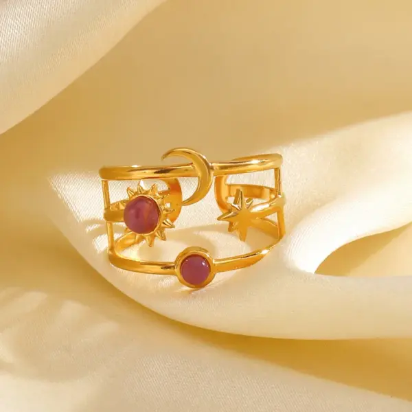 Ion Plating (IP) 18K Gold Plated Sun Star Moon 304 Stainless Steel IG Style Waterproof Non Tarnish Open Rings