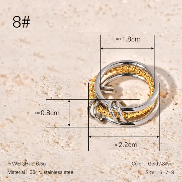 304 Stainless Steel Titanium Steel Twist PVD Coated Real Gold Plated 18K Gold Artistic Waterproof Non Tarnish Gold Silver Rings