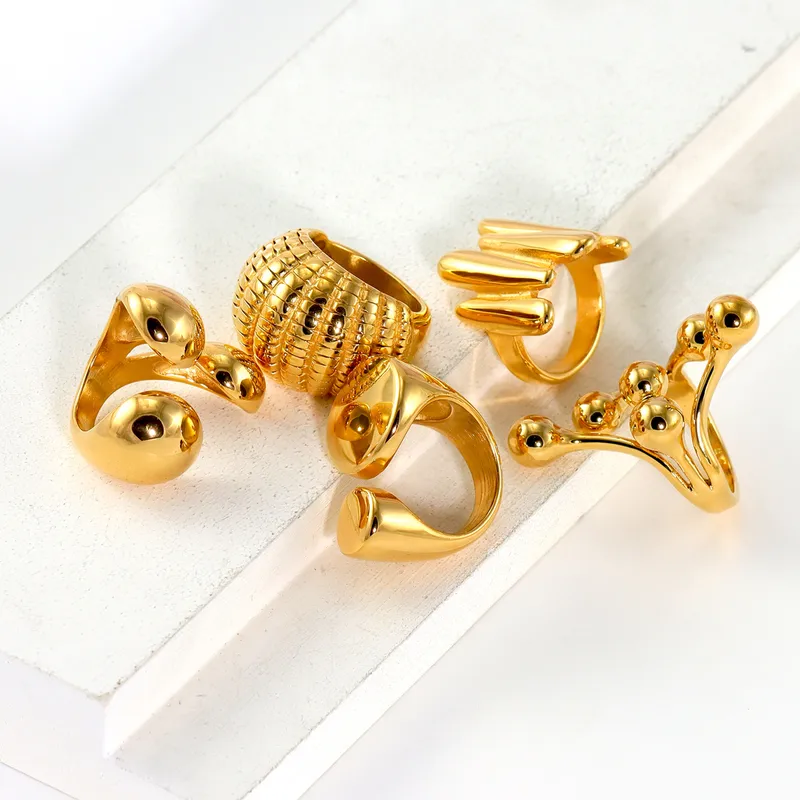 Wholesale Vacuum Plating Real Gold Plated 18K Gold Irregular Geometric 304 Stainless Steel Casual Modern Style Waterproof Non Tarnish Open Rings Rings