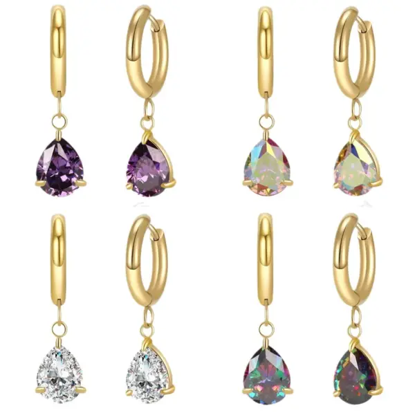 Wholesale 1 Pair Modern Style Classic Style Geometric Water Droplets Plating Inlay 304 Stainless Steel Zircon Drop Earrings