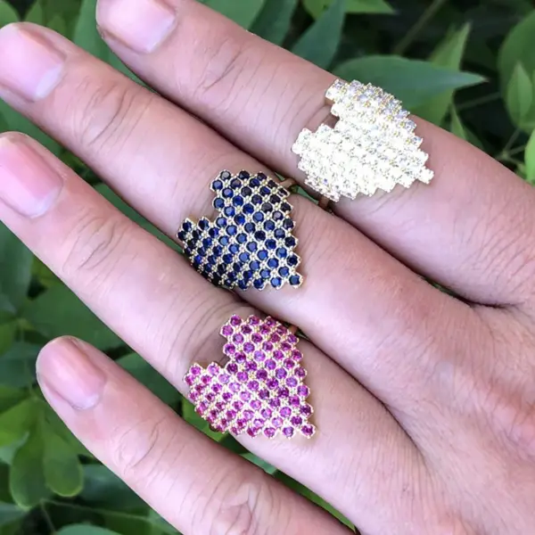 Wholesale Simple Style Heart Shape Copper Rings Inlay Zircon Copper Rings