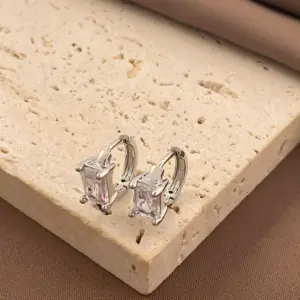 Silver Super Shiny Square Zircon Earrings