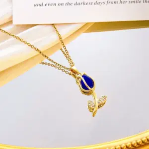 Xl2981 Sapphire Blue Opal Necklace / Gold