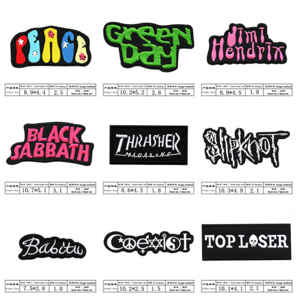 Wholesale Cross-border New Badge patch Embroidered patch Cloth Sticker Embroidered Black and White English Cloth Sticker English Letter Rectangle