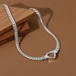X0424-Hollow Heart-Necklace-Steel Color