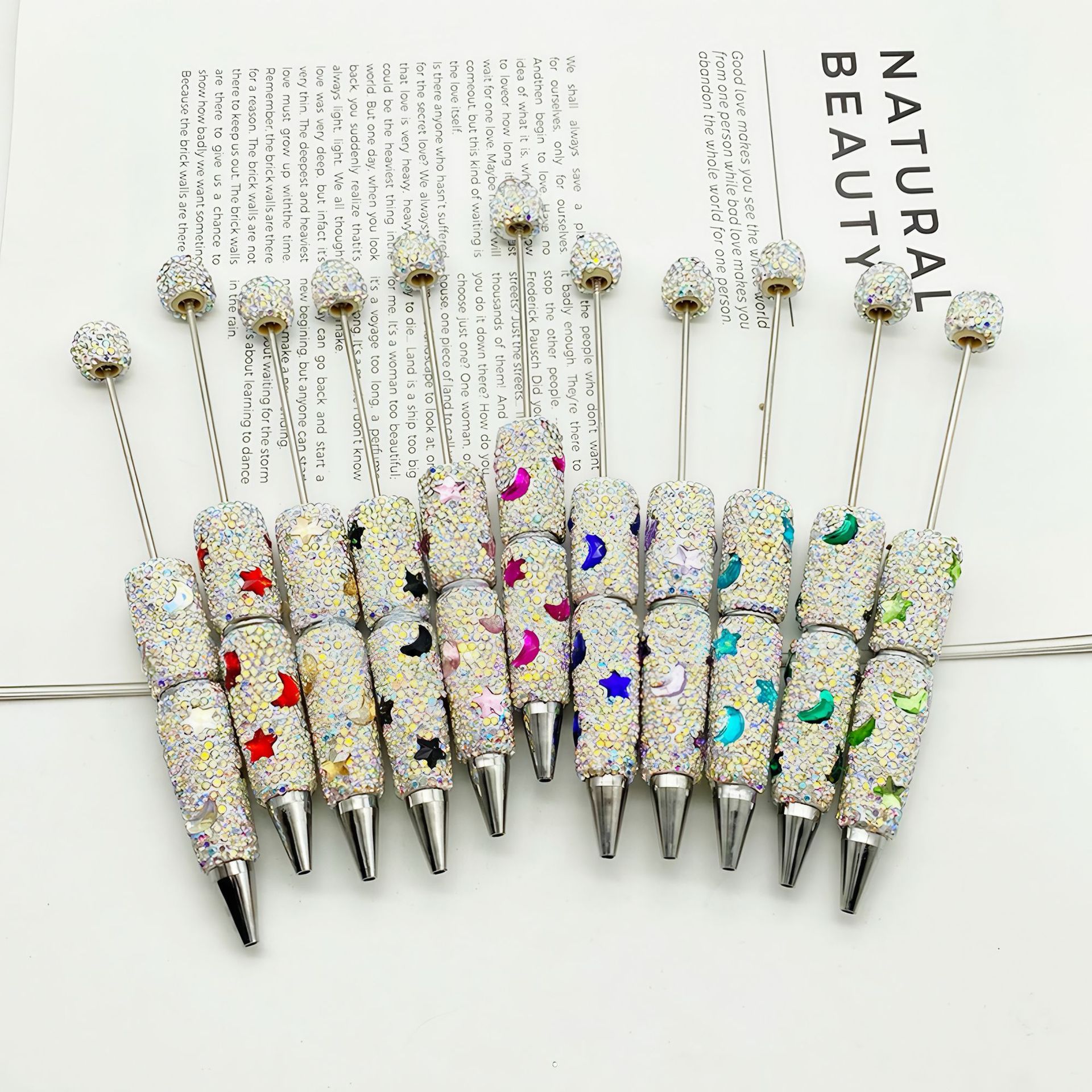 Wholesale New diy moon full diamond beaded pen colorful handmade stick diamond cute pen creative blind box gift ballint pen