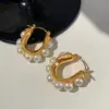 Wholesale 1 Pair Simple Style U Shape Plating Inlay Stainless Steel Artificial Pearls 14k Gold Plated Ear Studs