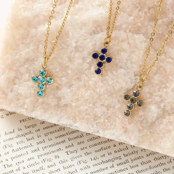 Wholesale Simple Style Cross Stainless Steel Titanium Steel Plating Inlay Rhinestones Pendant Necklace 1 Piece