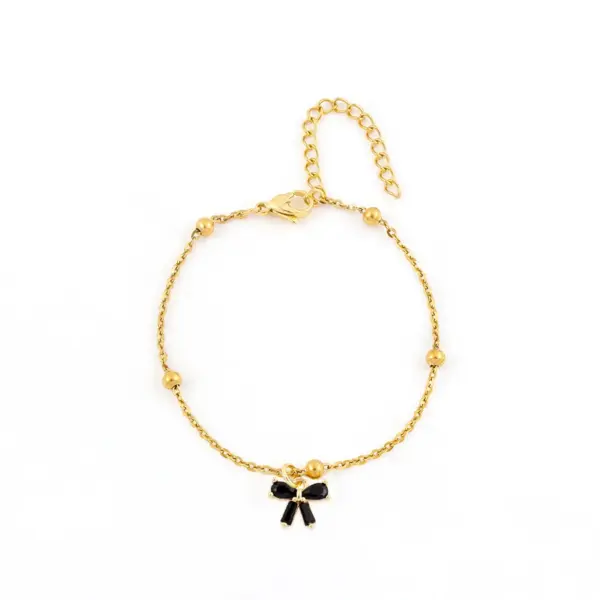 Wholesale PVD Coated Real Gold Plated Bow Knot 201 Stainless Steel Artificial Crystal Elegant Simple Style Classic Style Waterproof Non Tarnish 201 Stainless Steel Bracelets
