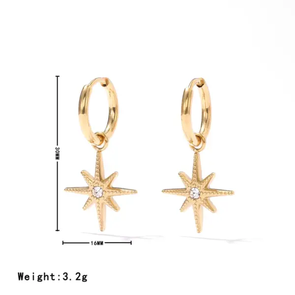 Ion Plating (IP) 16K Gold Real Gold Plated Eight Awn Star 304 Stainless Steel Elegant Classic Style Waterproof Non Tarnish Drop Earrings