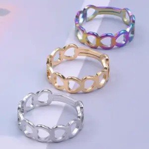Wholesale PVD Coated Real Gold Plated 18K Gold Solid Color 304 Stainless Steel Commute Waterproof Non Tarnish Rings
