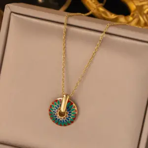 Jyh1176 Necklace Gold Painted Daisy Compass