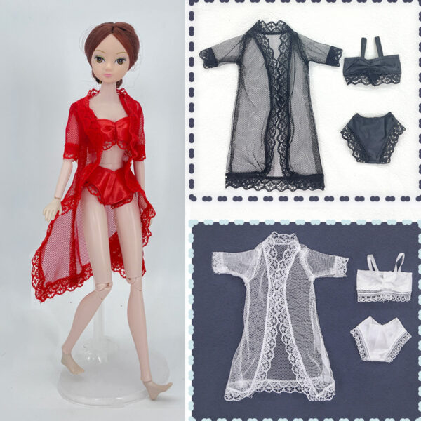 oly-8cb5873dc97e4ebc4a427b156bcf64a3 Wholesale Toy Doll Wedding Dress Intimates Pajamas Black Pink Red Doll Three-Piece Set Dress up