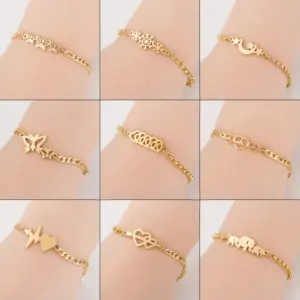 Ion Plating (IP) 18K Gold Real Gold Plated Butterfly Snowflake Stainless Steel Fashion Waterproof Non Tarnish 201 Stainless Steel Bracelets