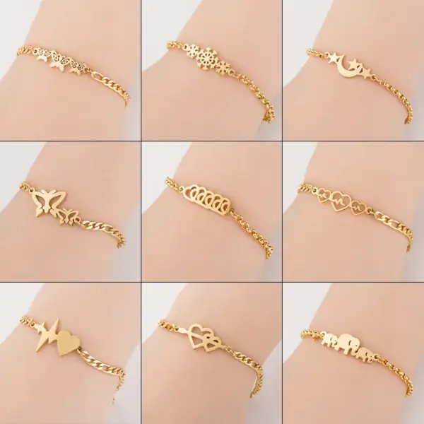Ion Plating (IP) 18K Gold Real Gold Plated Butterfly Snowflake Stainless Steel Fashion Waterproof Non Tarnish 201 Stainless Steel Bracelets