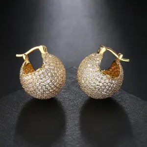 Wholesale Hip-hop Ball Copper Plating Inlay Zircon Earrings 1 Pair