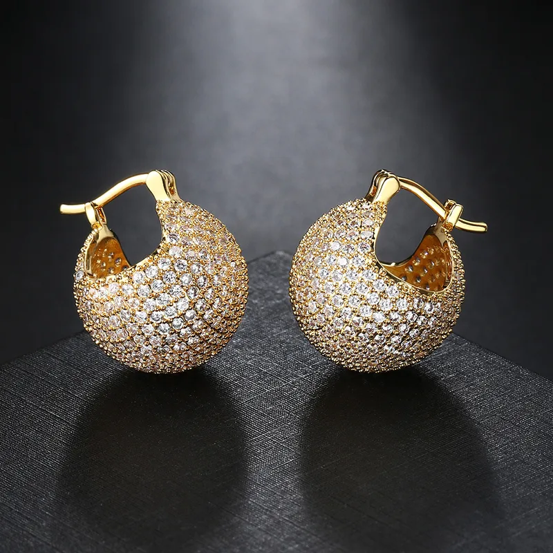 Wholesale Hip-hop Ball Copper Plating Inlay Zircon Earrings 1 Pair