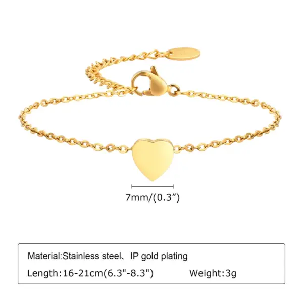 PVD Coated Real Gold Plated Letter Heart Shape 304 Stainless Steel Simple Style Waterproof Non Tarnish 304 Stainless Steel Bracelets